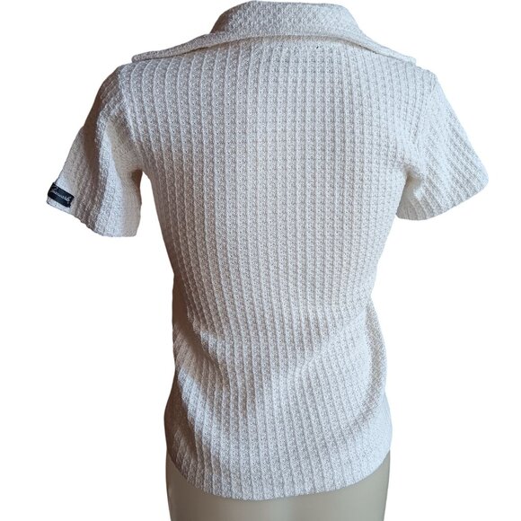 Small Vintage 80's Cream Short-Sleeve Textured Knit Collared Top Greenwalt Mom - Picture 4 of 6
